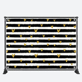 Aperturee - Gold Heart Black White Strip Valentines Day Backdrop